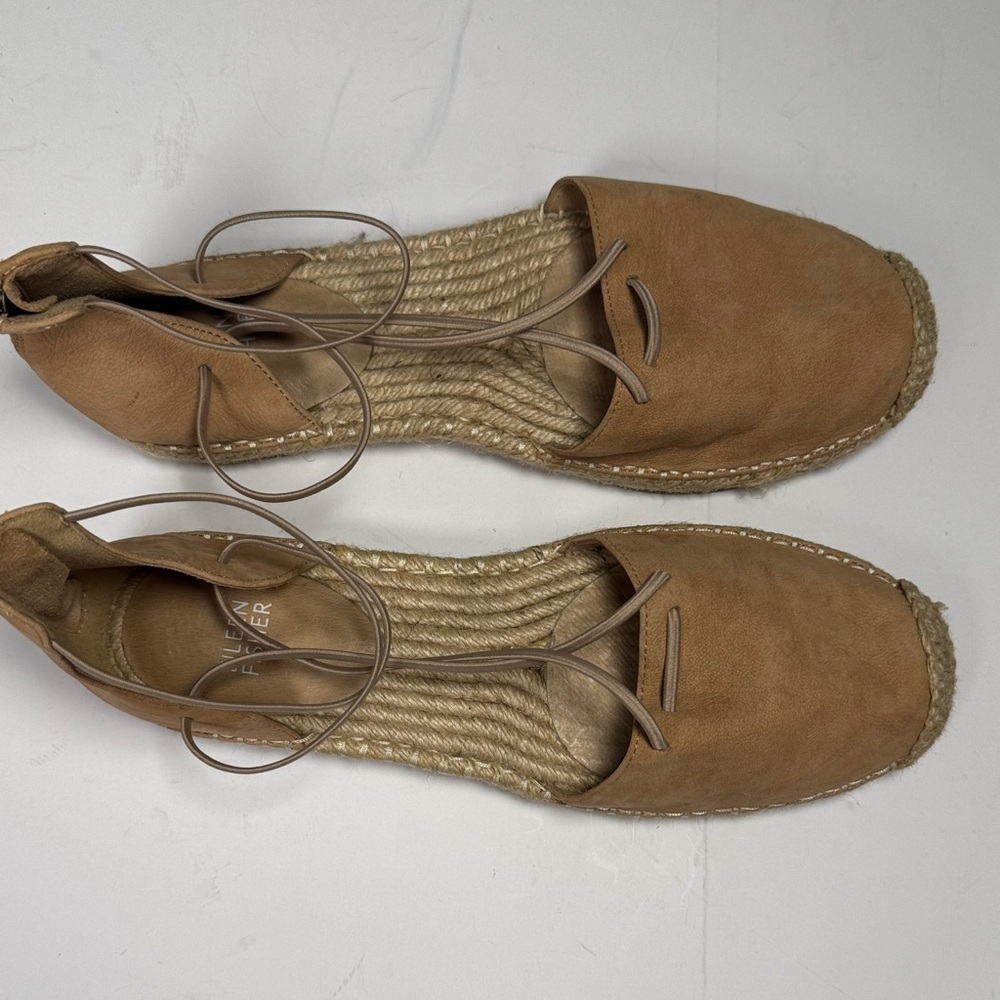 Eileen Fisher Brown Espadrille nubuck leather shoes size 8.5 excellent condition - Picture 2 of 8